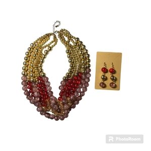 Beaded Multi-Layer Necklace, with 1 Pair of Matching Earrings.